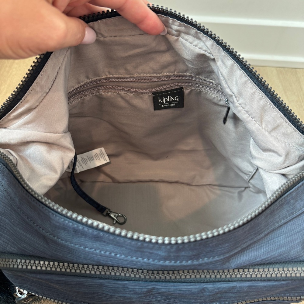Kipling Gabbie Medium Crossbody Bag Navy Blue Heathered Nylon Multi-Pocket EUC - Picture 7 of 9